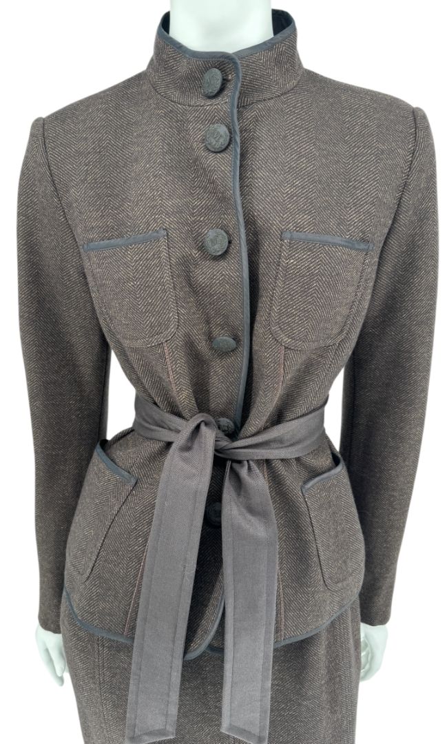Maxmara Brown Herringbone Skirt Suit - Size 44