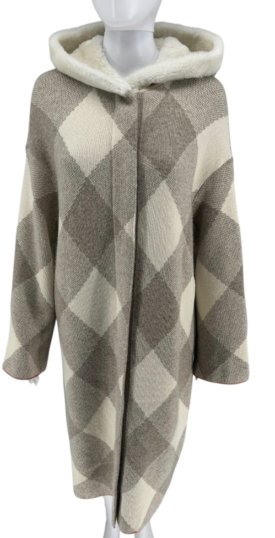 Loro Piana Natural Cashmere Argyle Hooded Coat – Size XS – Excellent Preowned Condition