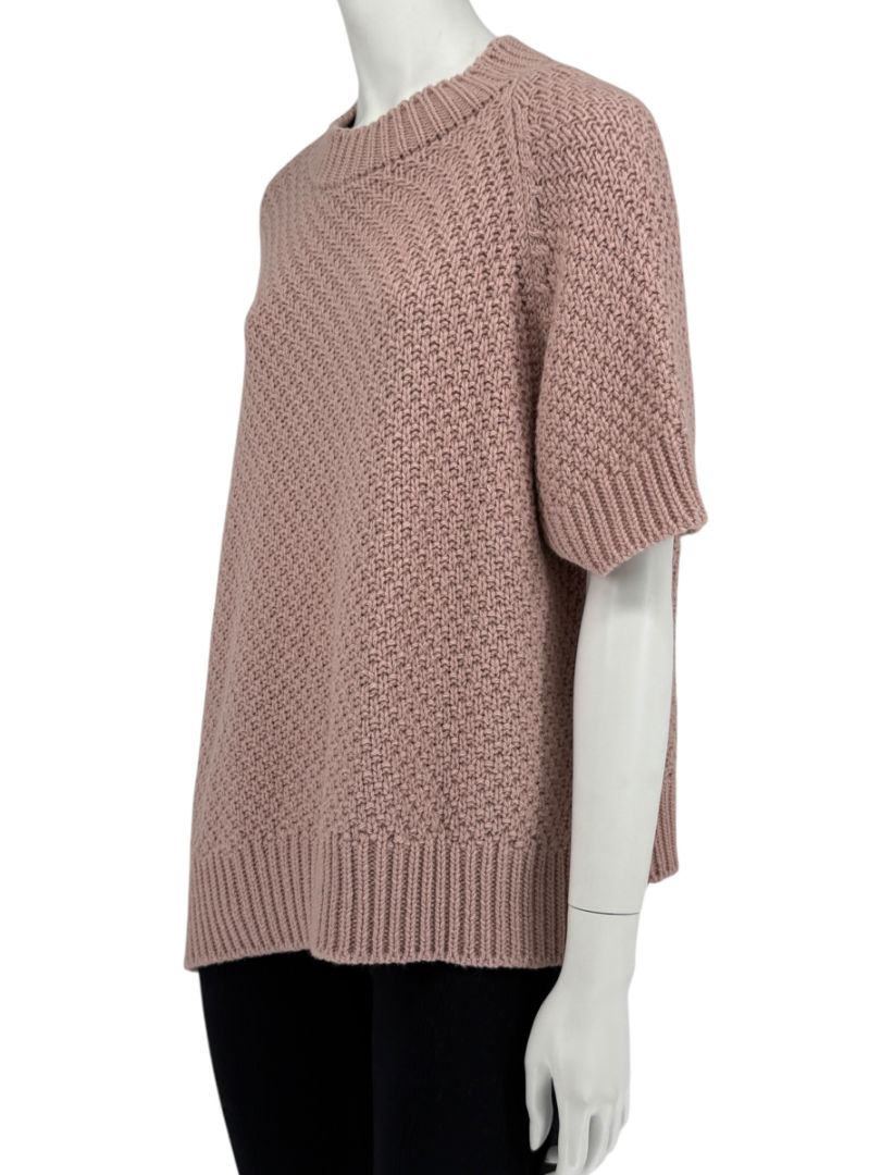 Agnona Faded Rose Cashmere-Cotton Asymmetric Short Sleeve Sweater – Size S