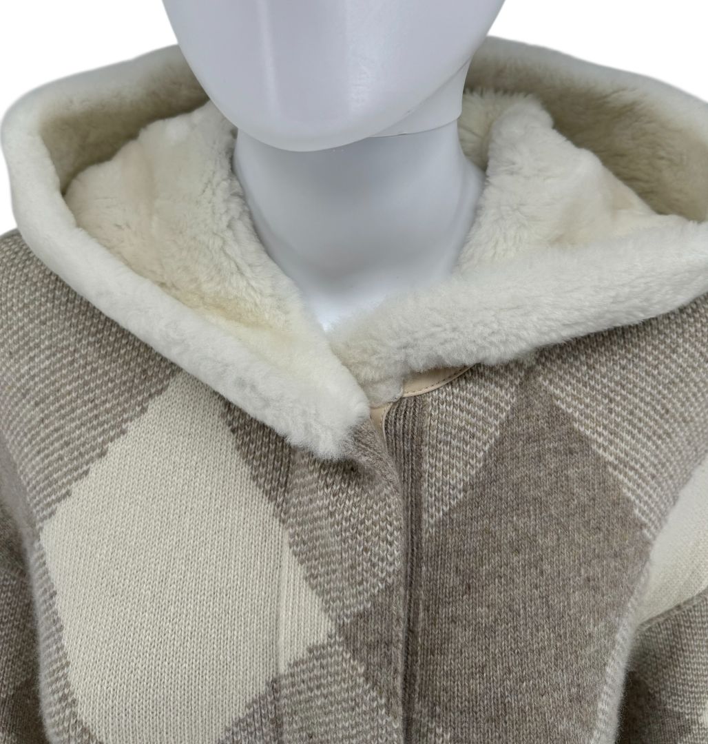 Loro Piana Natural Cashmere Argyle Hooded Coat – Size XS – Excellent Preowned Condition