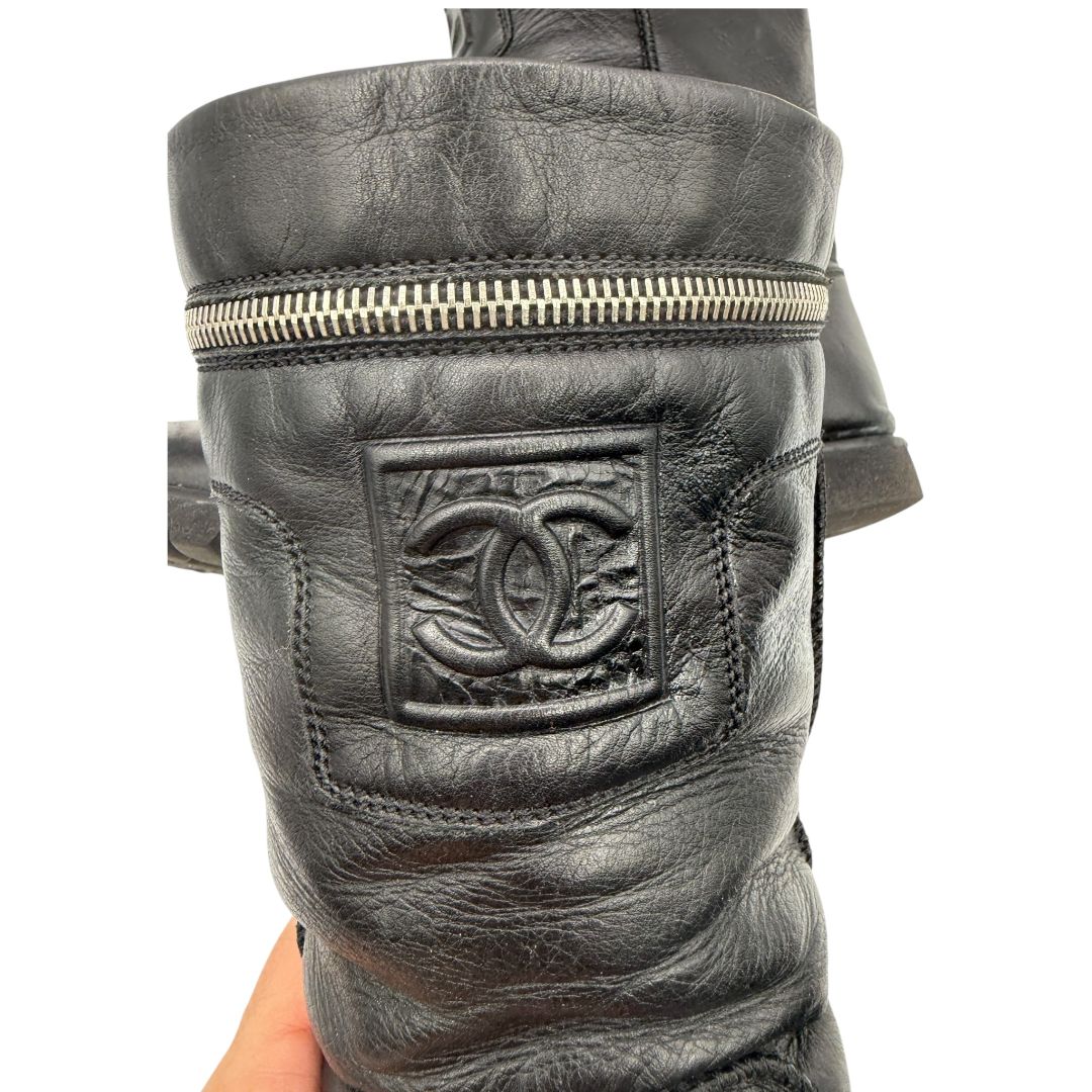 Chanel Leather Mid-Calf Moto Boots – Size 40.5