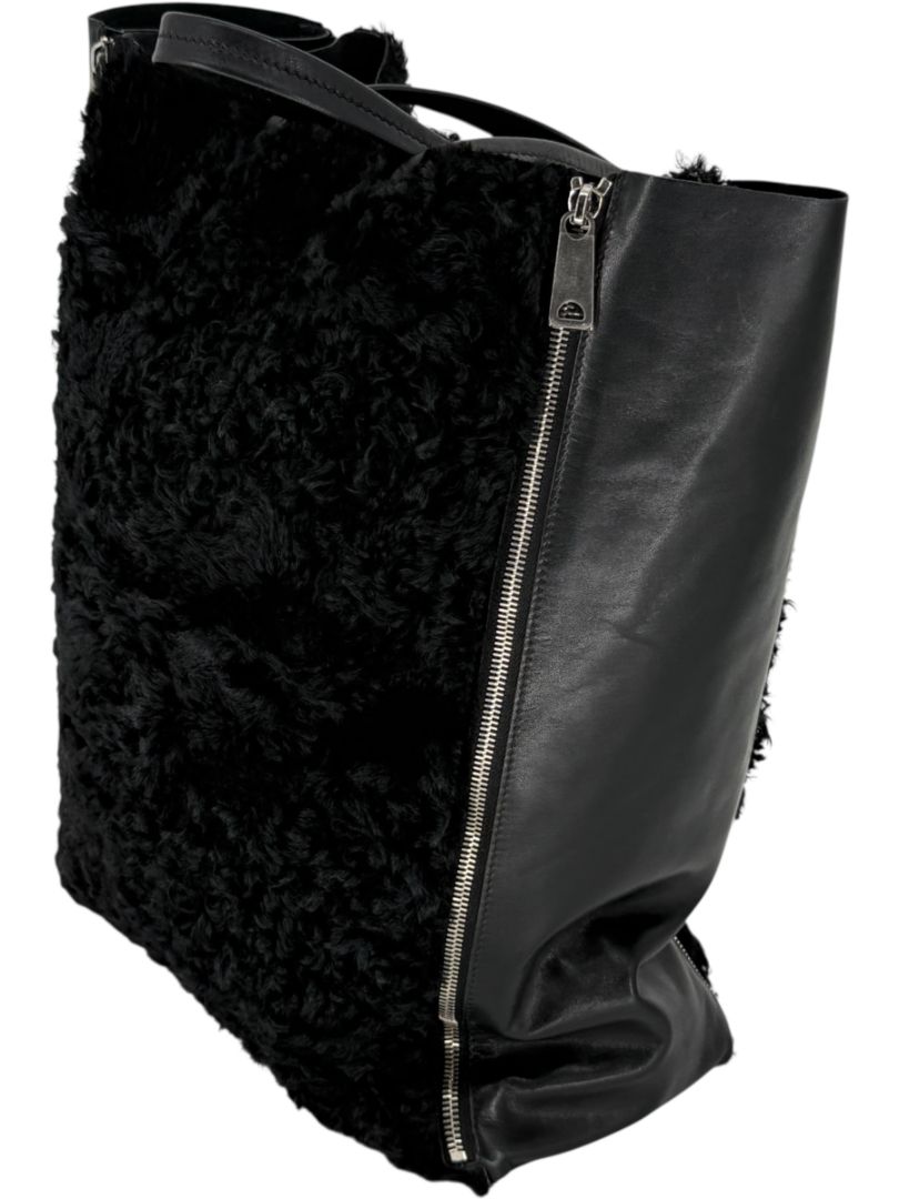 Céline Vertical Gusset Cabas Tote – Black Shearling & Lambskin