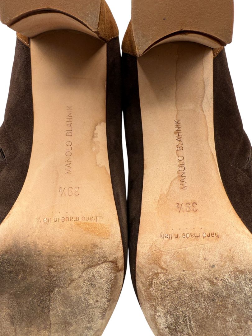 Manolo Blahnik Two-Tone Brown Suede Ankle Booties – Size 39.5