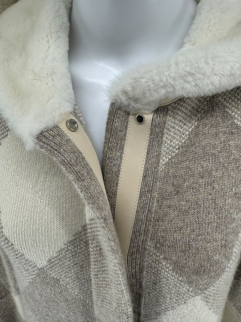Loro Piana Natural Cashmere Argyle Hooded Coat – Size XS – Excellent Preowned Condition