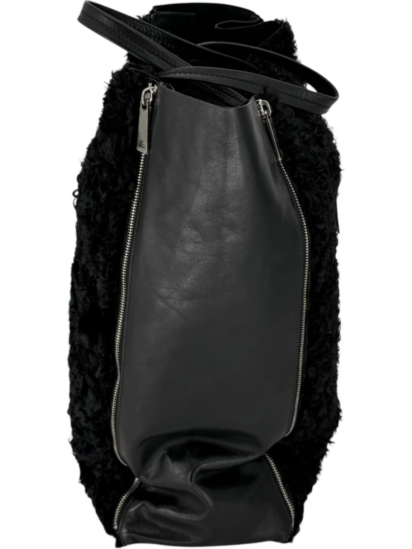 Céline Vertical Gusset Cabas Tote – Black Shearling & Lambskin