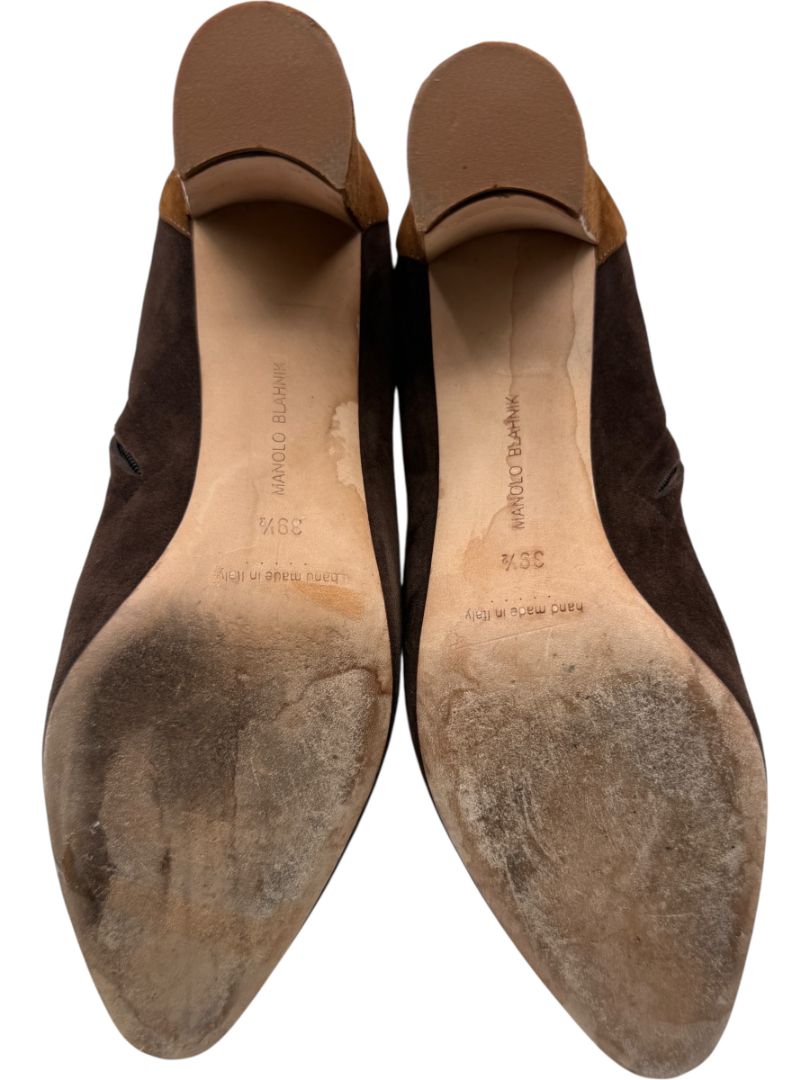 Manolo Blahnik Two-Tone Brown Suede Ankle Booties – Size 39.5