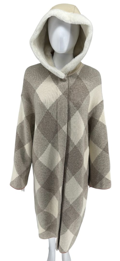 Loro Piana Natural Cashmere Argyle Hooded Coat – Size XS – Excellent Preowned Condition