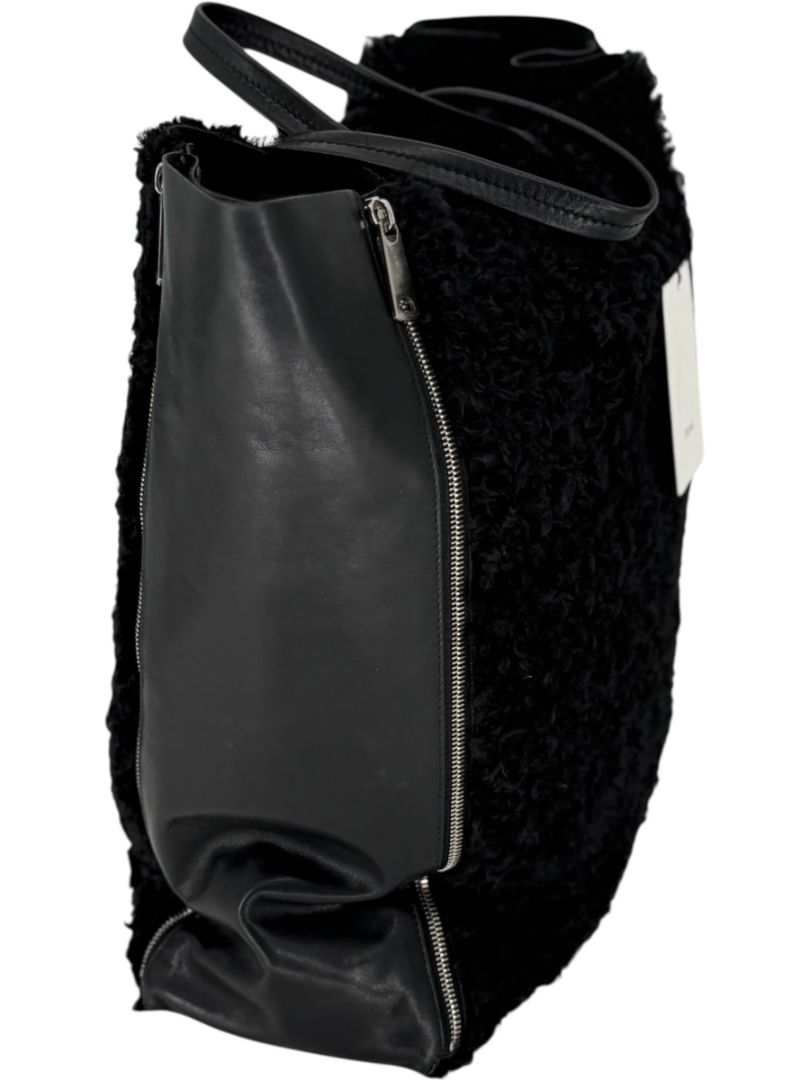 Céline Vertical Gusset Cabas Tote – Black Shearling & Lambskin