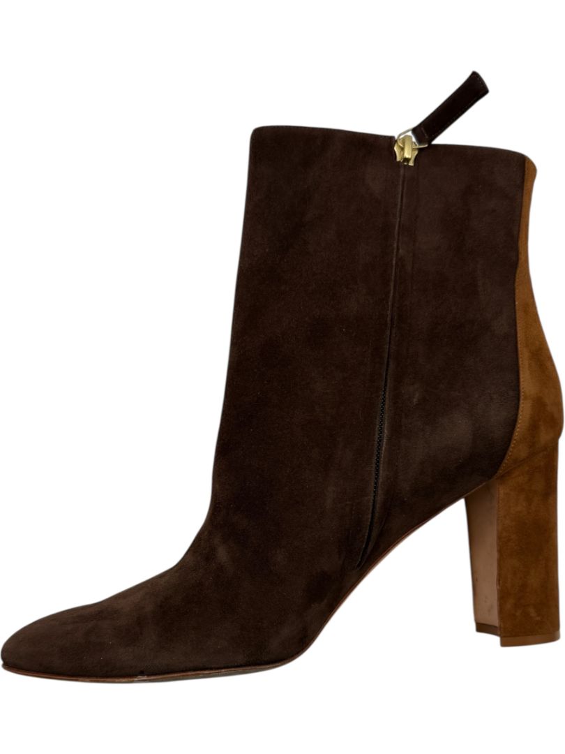 Manolo Blahnik Two-Tone Brown Suede Ankle Booties – Size 39.5