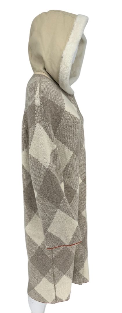 Loro Piana Natural Cashmere Argyle Hooded Coat – Size XS – Excellent Preowned Condition