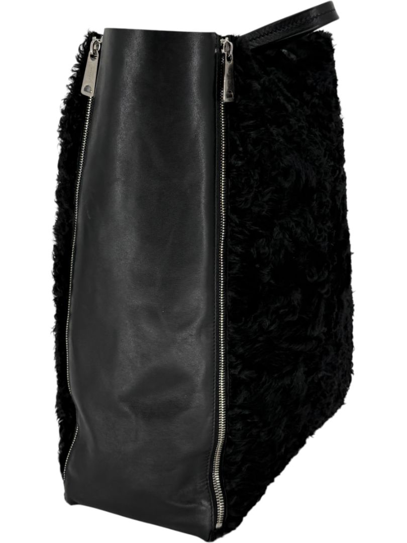 Céline Vertical Gusset Cabas Tote – Black Shearling & Lambskin