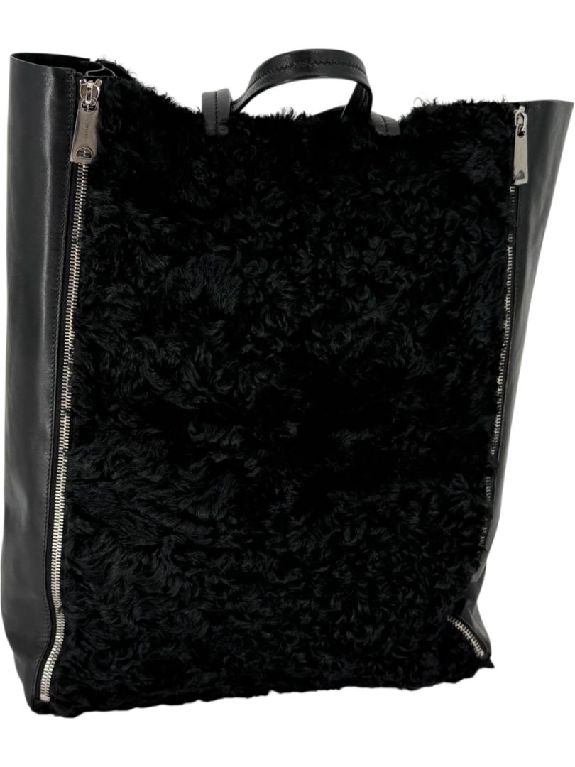 Céline Vertical Gusset Cabas Tote – Black Shearling & Lambskin