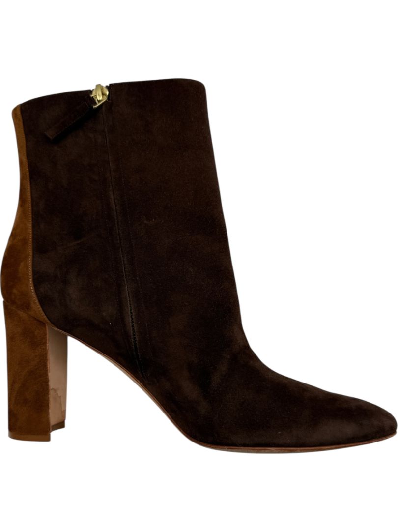 Manolo Blahnik Two-Tone Brown Suede Ankle Booties – Size 39.5