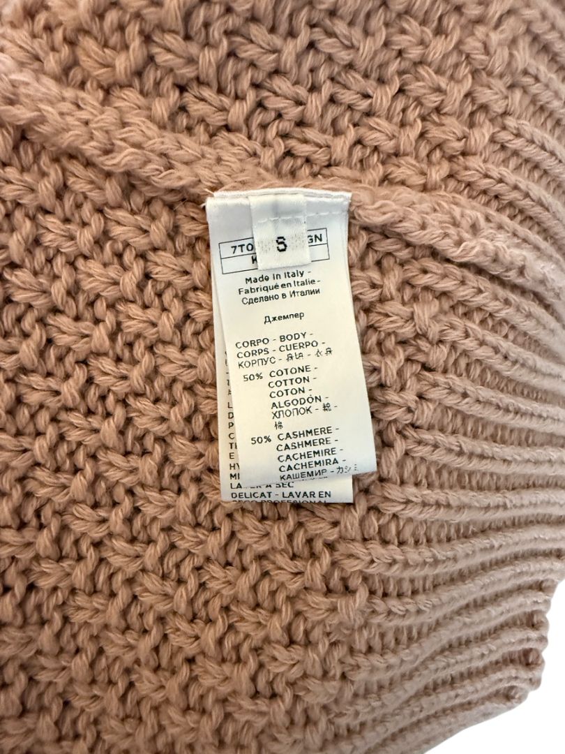 Agnona Faded Rose Cashmere-Cotton Asymmetric Short Sleeve Sweater – Size S