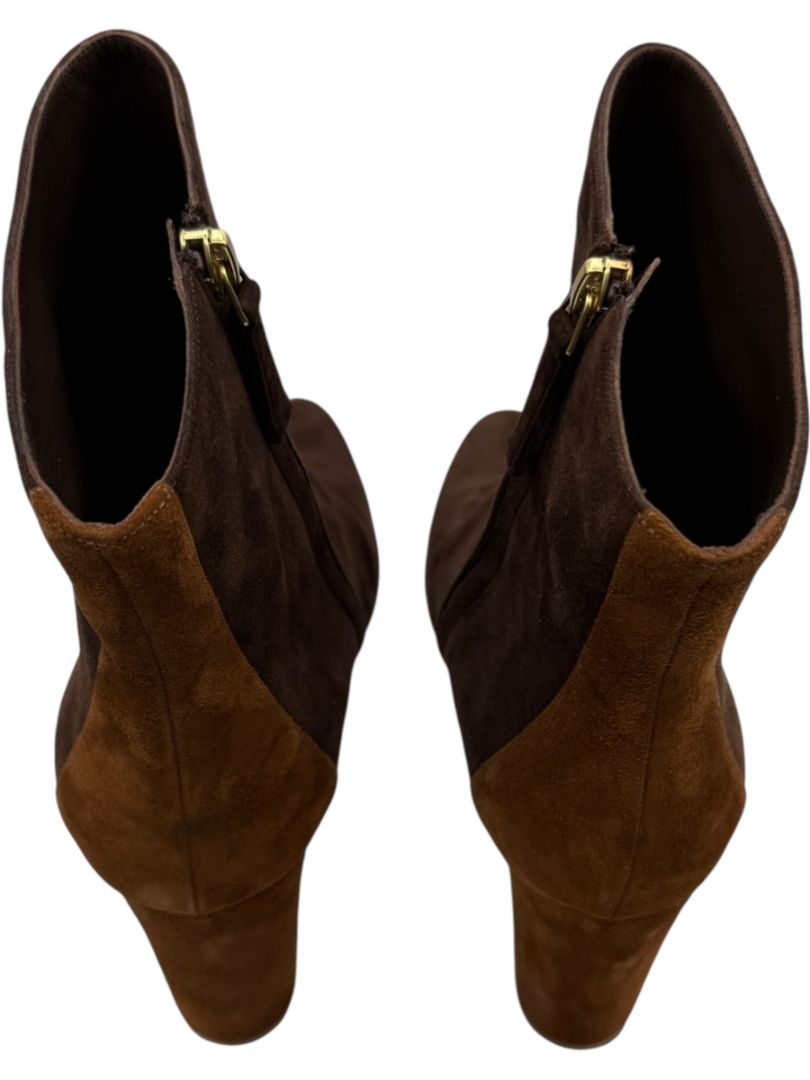 Manolo Blahnik Two-Tone Brown Suede Ankle Booties – Size 39.5