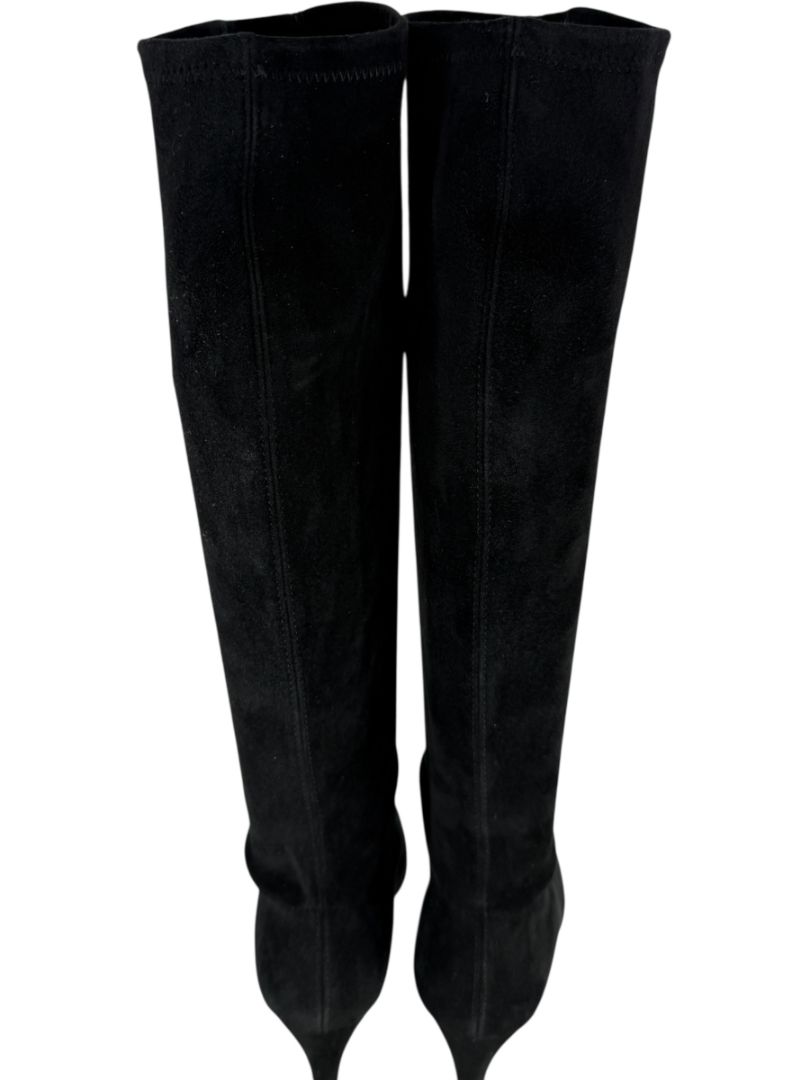 Stuart Weitzman Black Suede Knee-High Heeled Boots – Size 8.5M