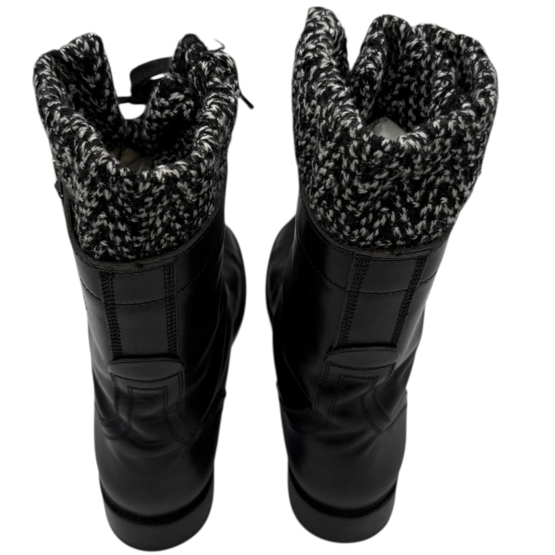 Chanel Black Leather Combat Boots with Knit Cuff – Size 41.5