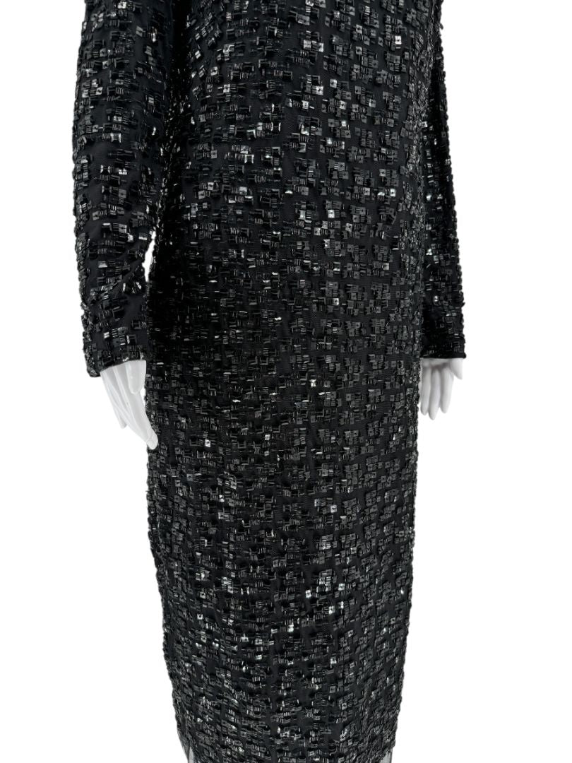 Pamella Roland Black Beaded Long Sleeve Dress - Size L