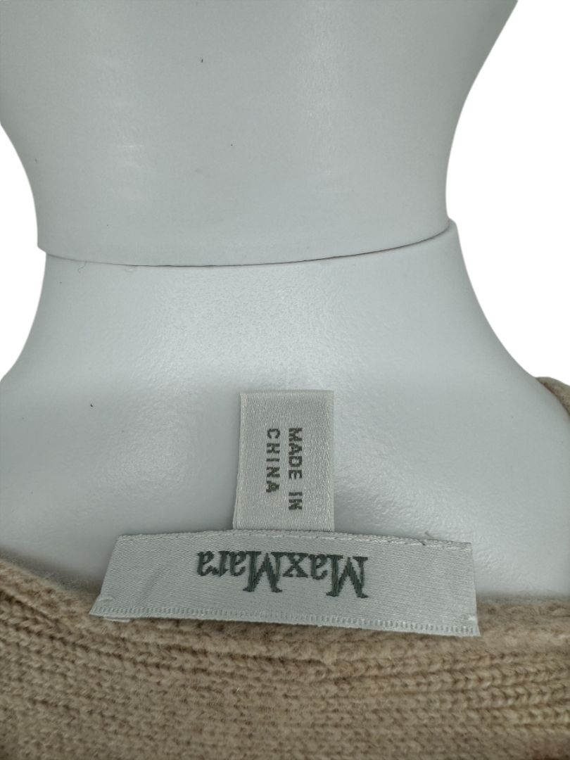 MaxMara Beige Ribbed Button-Front Cashmere Cardigan – Size M