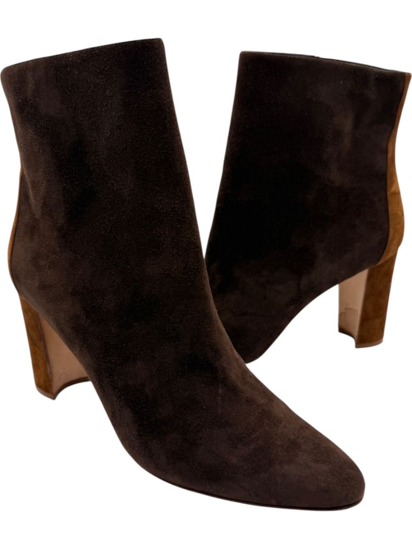 Manolo Blahnik Two-Tone Brown Suede Ankle Booties – Size 39.5