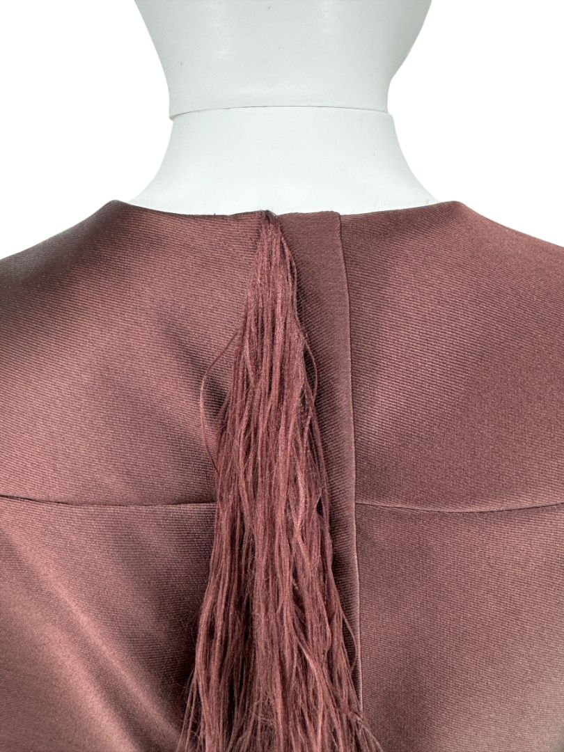 Alexander Wang Mahogany Short Sleeve Top with Fringed Back Detail
