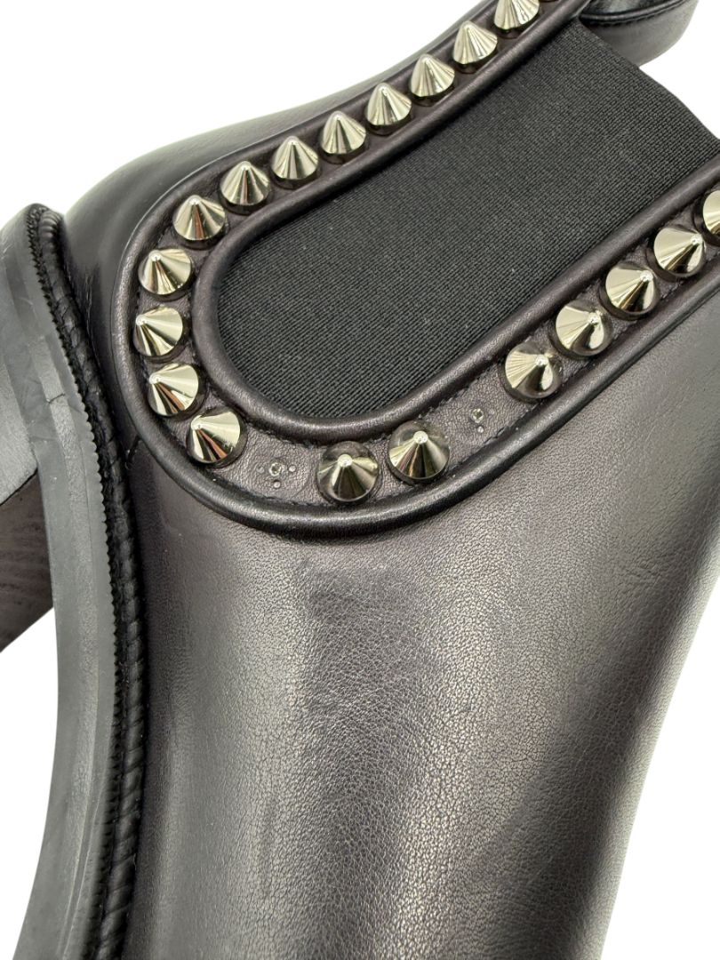 Christian Louboutin Black Leather Chelsea Boots with Spikes – Size 39.5