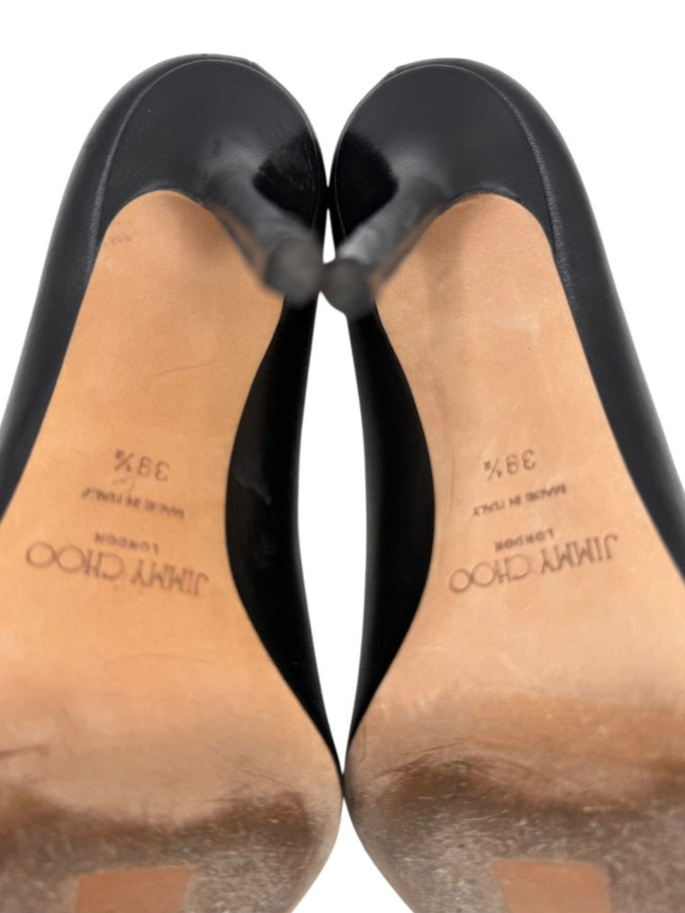 JIMMY CHOO Black Leather Studded Pointed Toe Pumps – Size 39.5