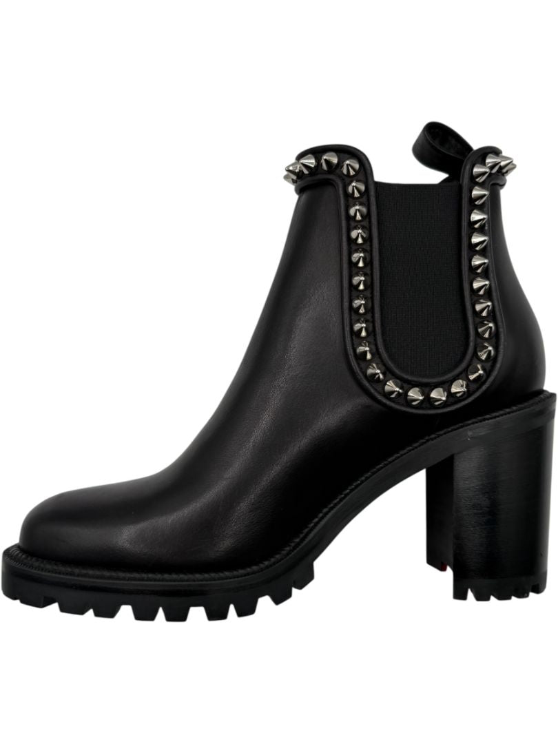 Christian Louboutin Black Leather Chelsea Boots with Spikes – Size 39.5