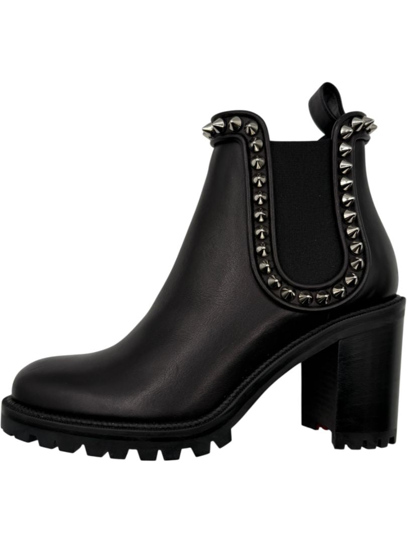 Christian Louboutin Black Leather Chelsea Boots with Spikes – Size 39.5