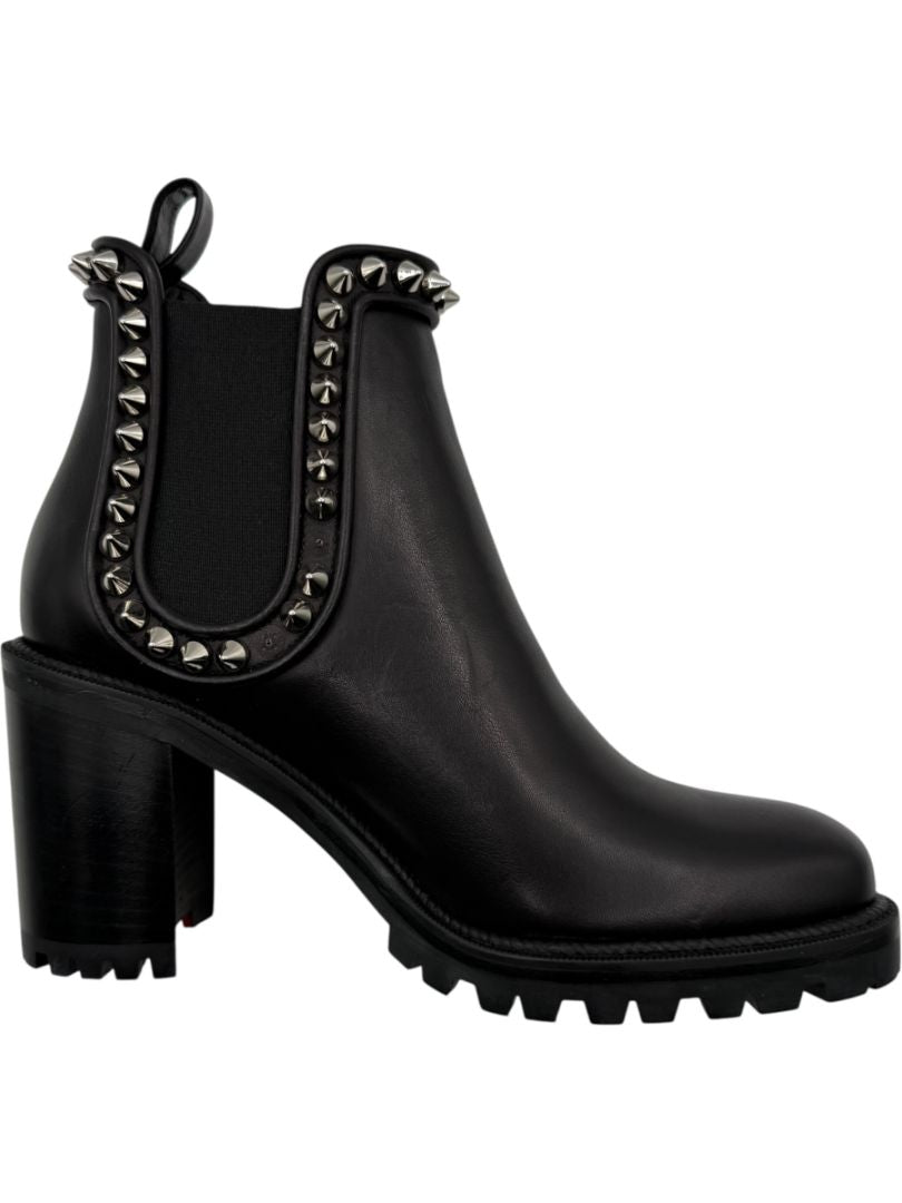 Christian Louboutin Black Leather Chelsea Boots with Spikes – Size 39.5