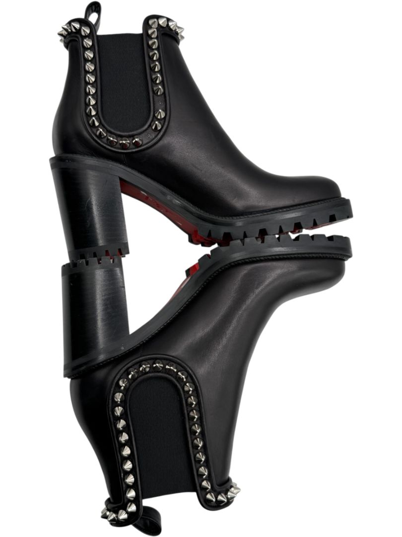 Christian Louboutin Black Leather Chelsea Boots with Spikes – Size 39.5