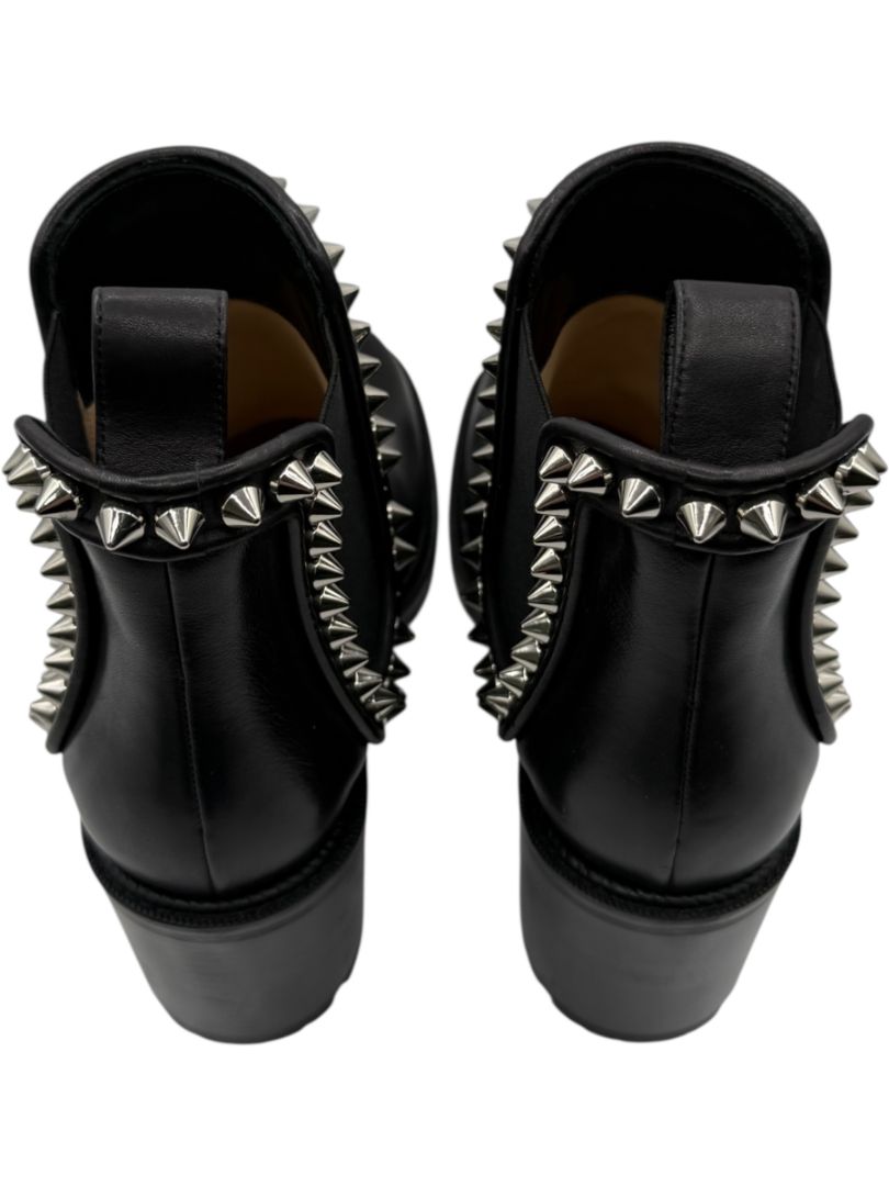 Christian Louboutin Black Leather Chelsea Boots with Spikes – Size 39.5