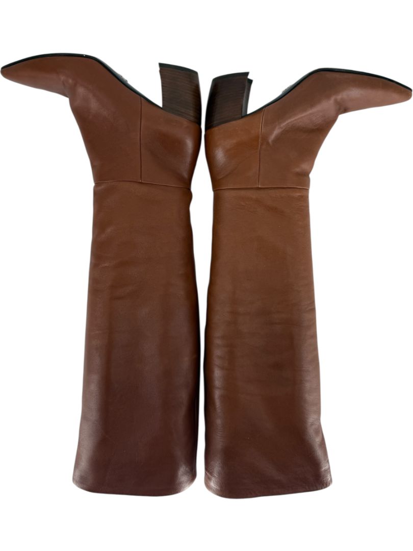 Prada Chestnut Brown Leather Knee-High Boots – Size 39