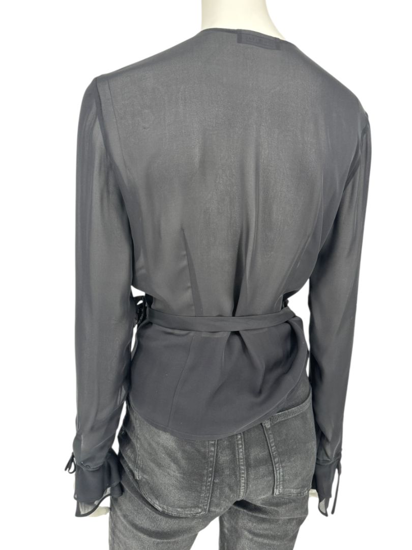 Ron Leal Black Sheer Wrap Blouse – Size 6 US / 42 IT