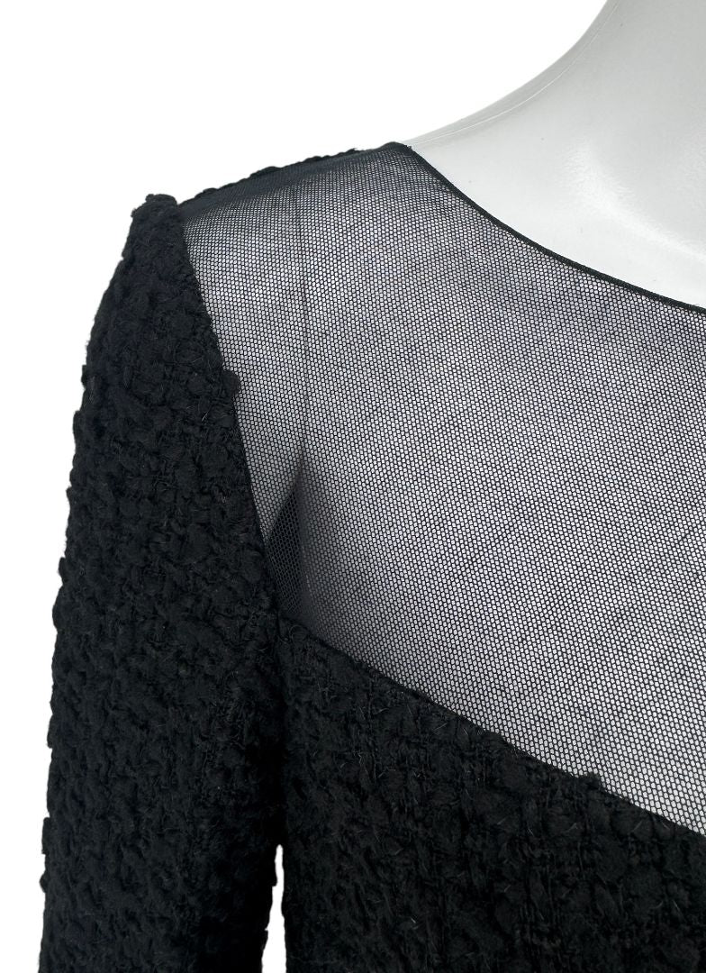 Chanel Runway Fall 2010 Black Wool Tweed Illusion Neckline Dress – Size 38