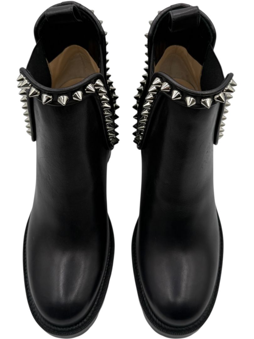 Christian Louboutin Black Leather Chelsea Boots with Spikes – Size 39.5