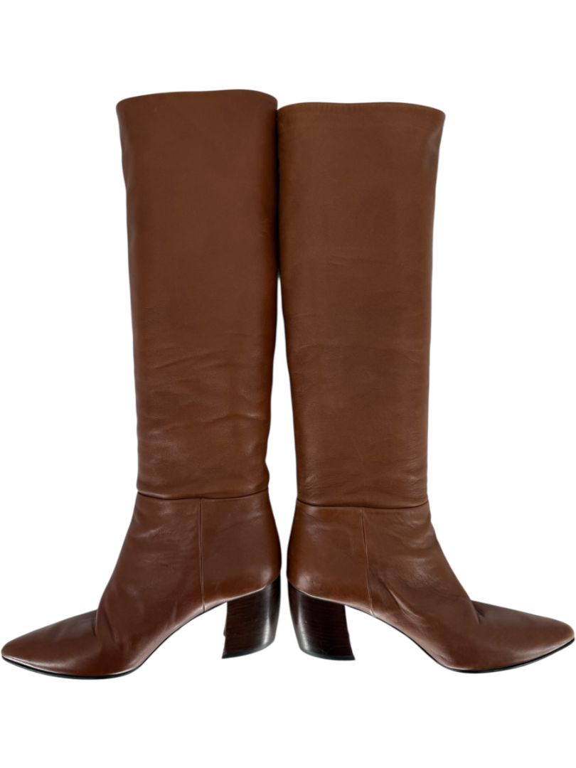 Prada Chestnut Brown Leather Knee-High Boots – Size 39