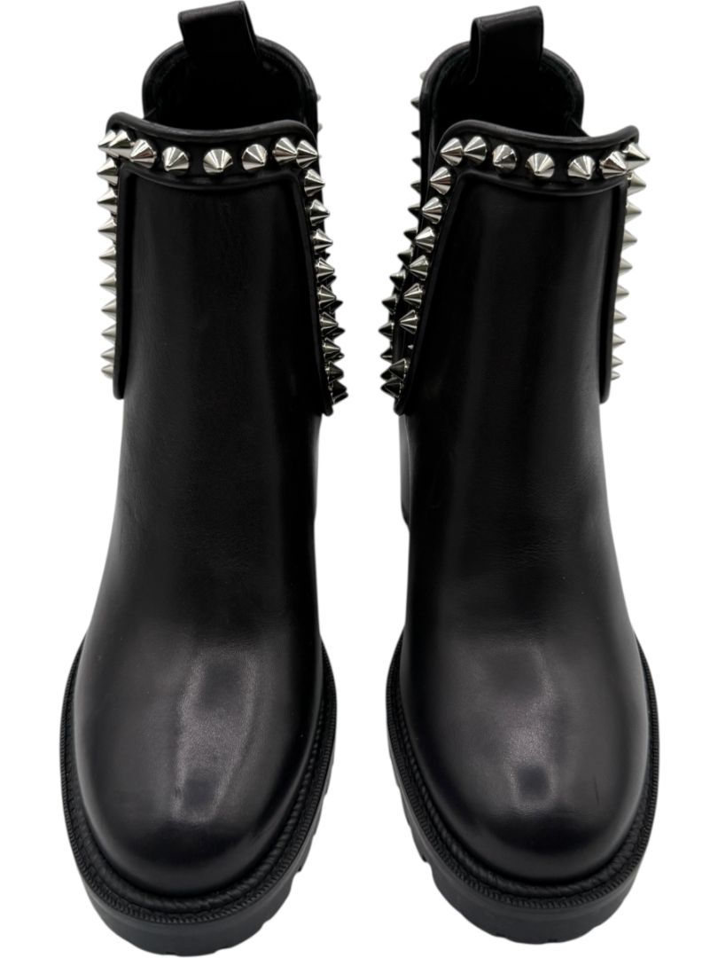 Christian Louboutin Black Leather Chelsea Boots with Spikes – Size 39.5