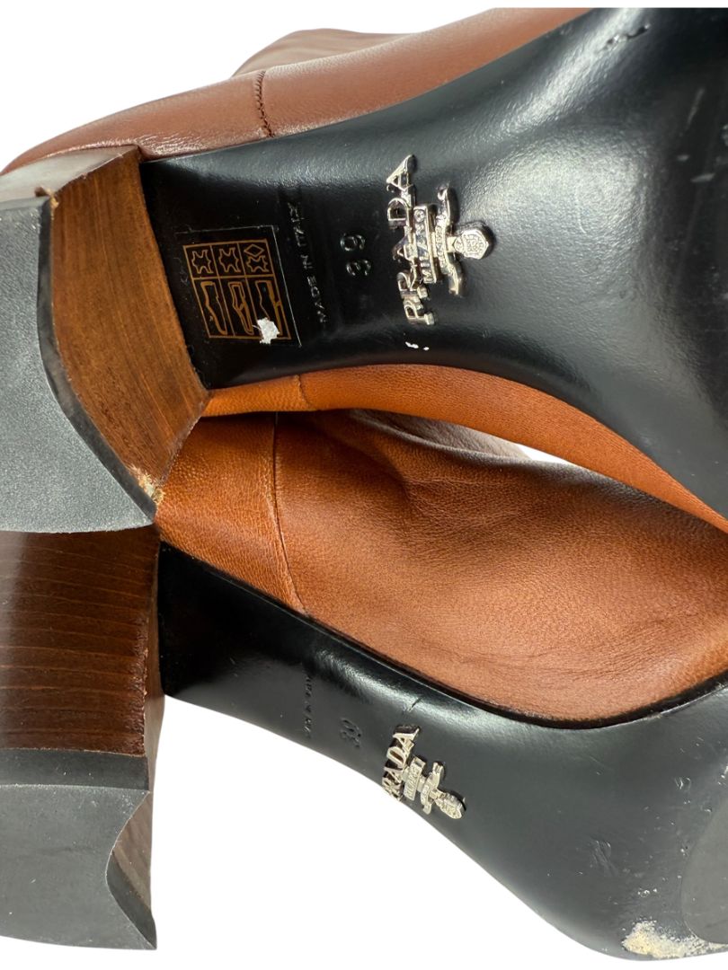 Prada Chestnut Brown Leather Knee-High Boots – Size 39