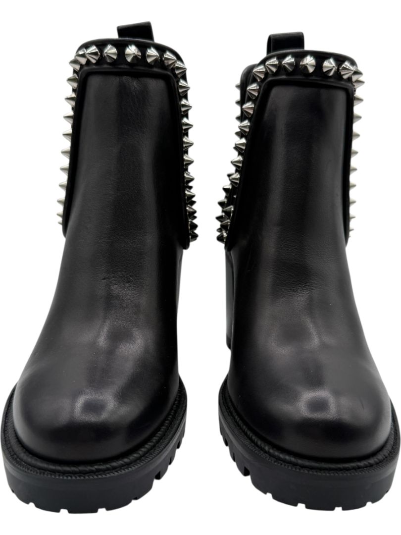 Christian Louboutin Black Leather Chelsea Boots with Spikes – Size 39.5
