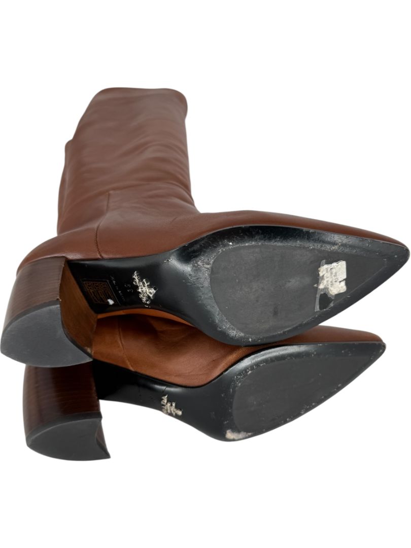 Prada Chestnut Brown Leather Knee-High Boots – Size 39