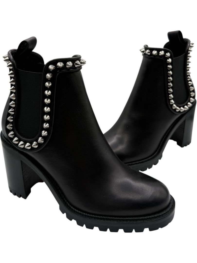 Christian Louboutin Black Leather Chelsea Boots with Spikes – Size 39.5