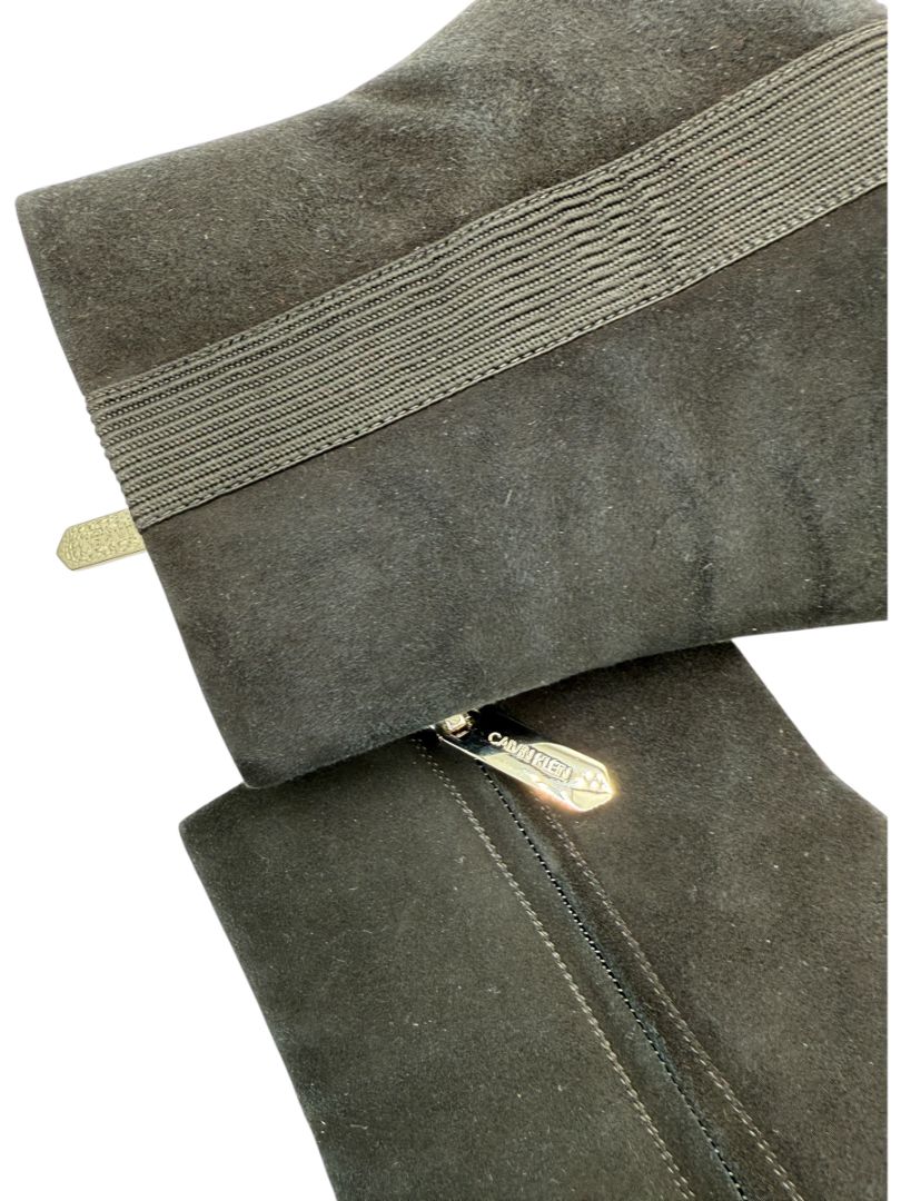 Calvin Klein Black Suede Booties with Silver Toe Cap – Size 39