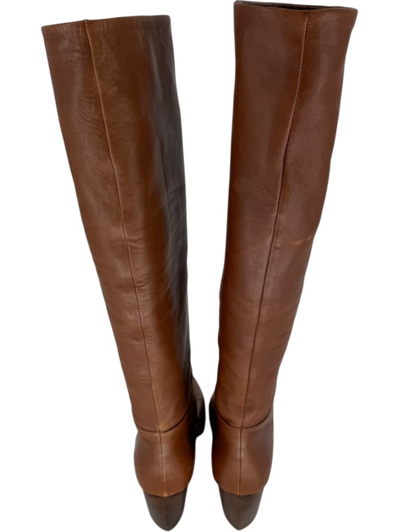 Prada Chestnut Brown Leather Knee-High Boots – Size 39