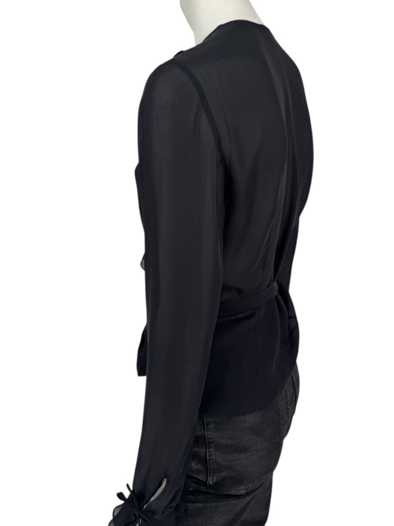 Ron Leal Black Sheer Wrap Blouse – Size 6 US / 42 IT