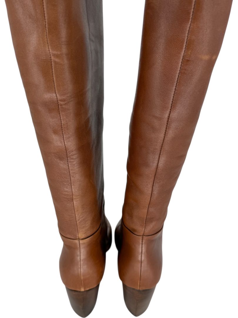 Prada Chestnut Brown Leather Knee-High Boots – Size 39