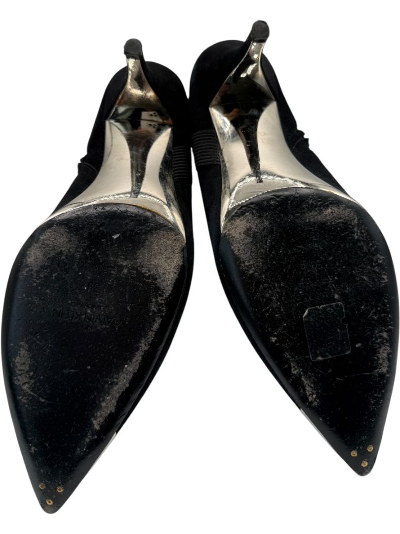 Calvin Klein Black Suede Booties with Silver Toe Cap – Size 39