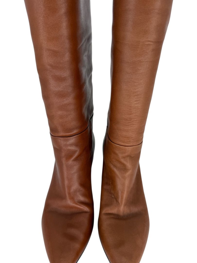 Prada Chestnut Brown Leather Knee-High Boots – Size 39