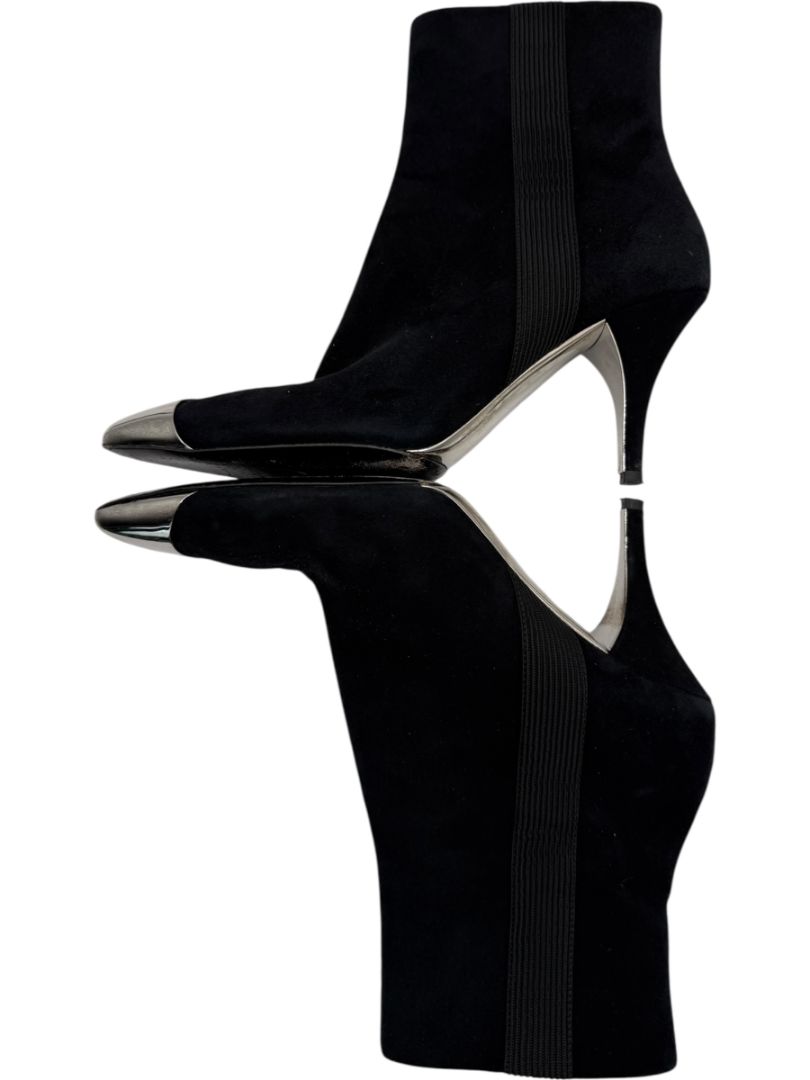 Calvin Klein Black Suede Booties with Silver Toe Cap – Size 39