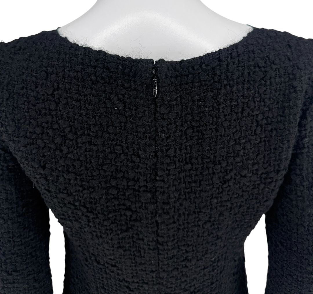 Chanel Runway Fall 2010 Black Wool Tweed Illusion Neckline Dress – Size 38
